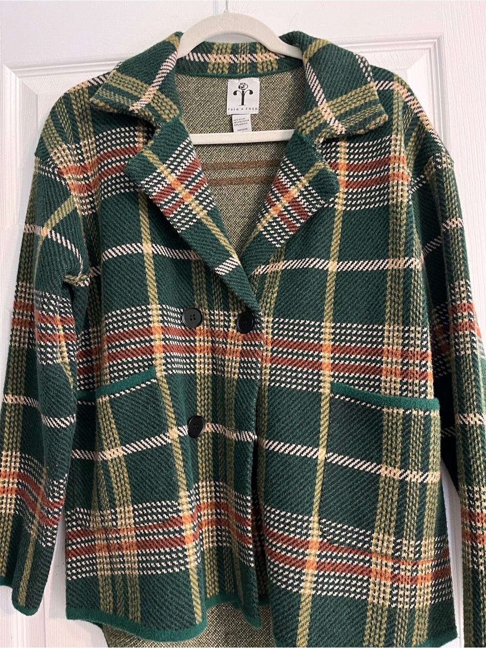Rain and Rose  Green Plaid Wool-Blend Coat